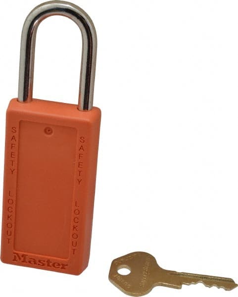 Lockout Padlock: Keyed Different, Key Retaining, Thermoplastic, Steel Shackle, Orange MPN:411ORJ