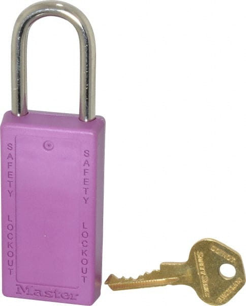 Lockout Padlock: Keyed Different, Key Retaining, Thermoplastic, Steel Shackle, Purple MPN:411PRP