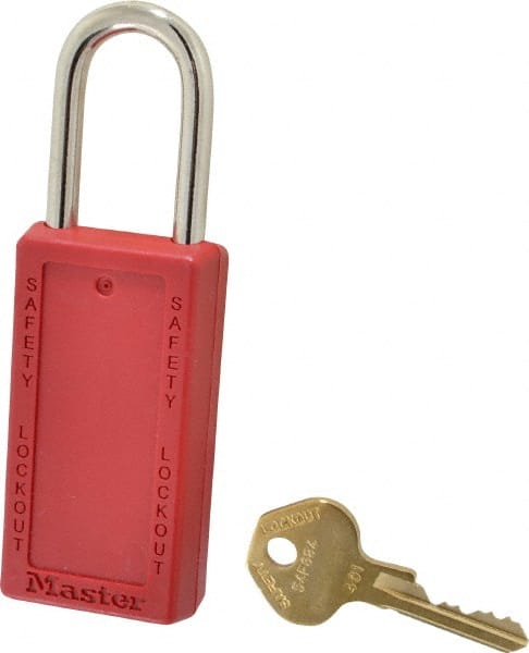 Lockout Padlock: Keyed Different, Key Retaining, Thermoplastic, Steel Shackle, Red MPN:411RED