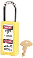 Lockout Padlock: Keyed Different, Key Retaining, Thermoplastic, Steel Shackle, Yellow MPN:411YLW