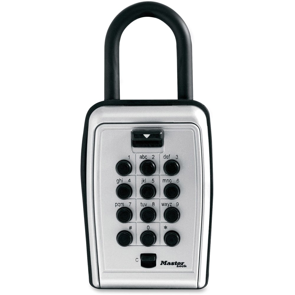 Master Lock Portable Key Safe - Push Button Lock - Weather Resistant, Scratch Resistant - for Door - Overall Size 7.2in x 5.3in x 2.2in - Black, Silver - Metal, Vinyl (Min Order Qty 2) MPN:5422D