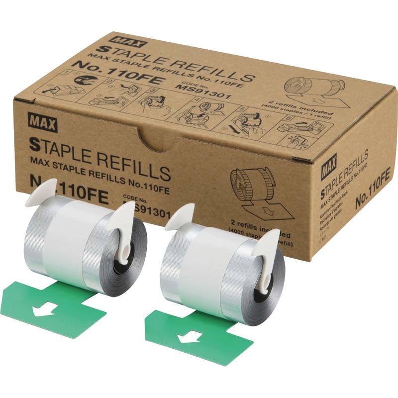 MAX 110Fe Staple Refill - 4000 Per Cartridge - 9/16in Leg - Holds 100 Sheet(s) - for Paper - Silver8000 / Box MPN:NO110FE