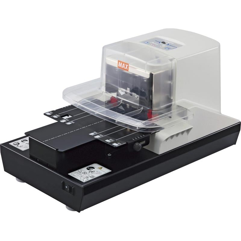 MAX Electronic Stapler - 100 of 80g/m2 Paper Sheets Capacity - 0.87in Throat Depth - 1 Each - Black, White MPN:EH110F