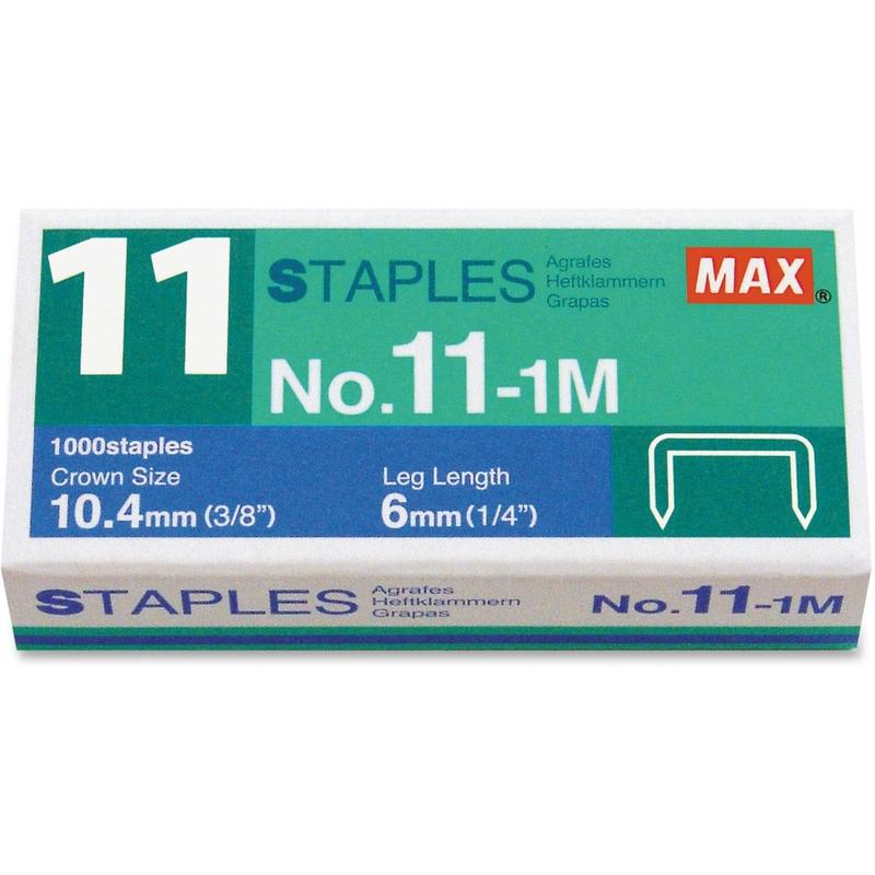 MAX No. 11-1M Staples - 50 Per Strip - 15/64in Leg - 7/17in Crown - for Paper - Silver - 1000 / Box (Min Order Qty 21) MPN:NO.11-1M