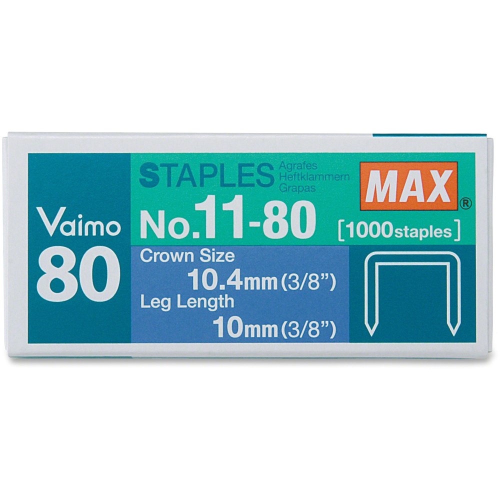 MAX Vaimo 80 Stapler Replacement Staples - 3/8in Leg - 3/8in Crown - Silver1000 / Box (Min Order Qty 12) MPN:NO1180