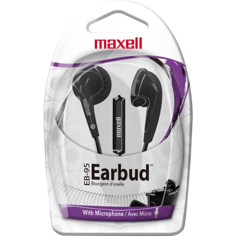 Maxell EB-95 Earbuds With Microphone, Black (Min Order Qty 24) MPN:199846