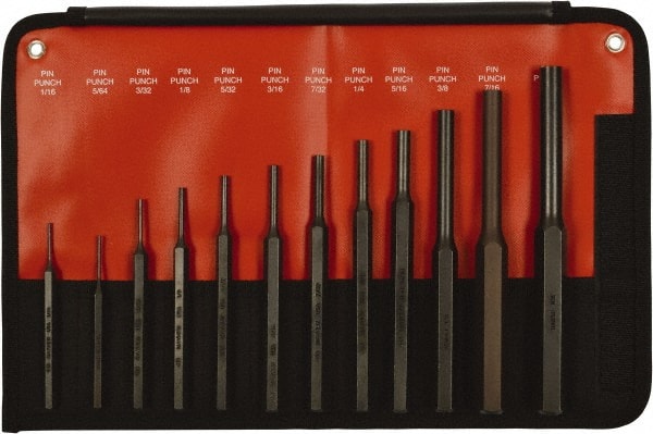 Pin Punch Set: 12 Pc, 0.0625 to 0.5