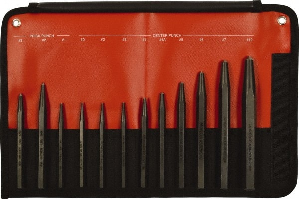 Center& Prick Punch Set: 12 Pc, 0.0938 to 0.375