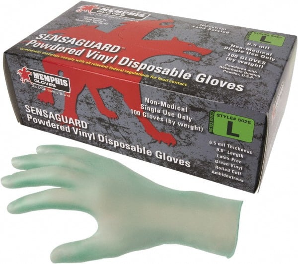 Disposable Gloves: Medium, 6.5 mil Thick, Vinyl, Powdered, Industrial Grade MPN:5025M