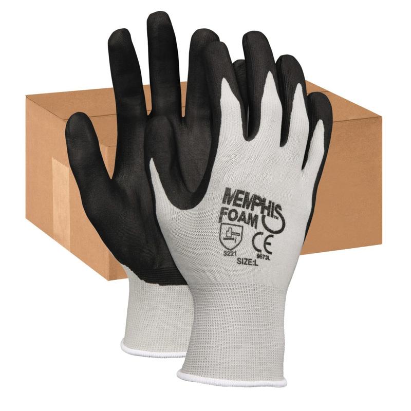 MCR Safety Memphis Economy Foam Nitrile Gloves, Large, Black/Gray, Pack Of 12 (Min Order Qty 2) MPN:CRW9673L