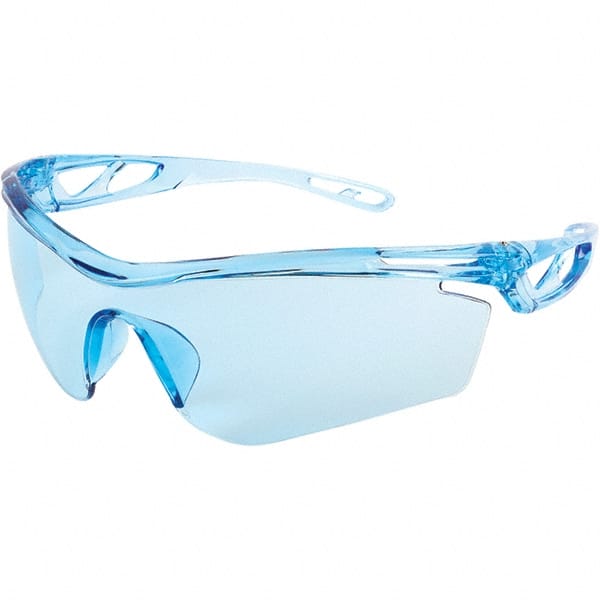 Safety Glass: Scratch-Resistant, Polycarbonate, Blue Lenses, Frameless, UV Protection MPN:CL413