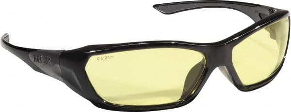 Safety Glass: Scratch-Resistant, Polycarbonate, Amber Lenses, Full-Framed, UV Protection MPN:FF124