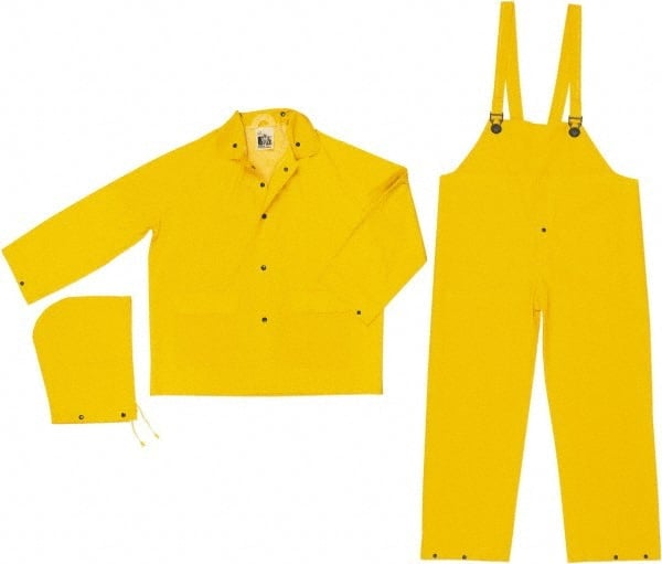 Rain Suit with Bib Overalls: Size Large, Non-Hazardous Protection, Yellow, Polyester & PVC MPN:2303L
