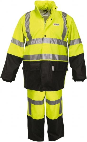 Suit with Bib Overalls: Size 3XL, ANSI 107-2010, ASTM D6413-08 & NFPA 701, Black & Lime, Polyester & Polyurethane MPN:5182SX3