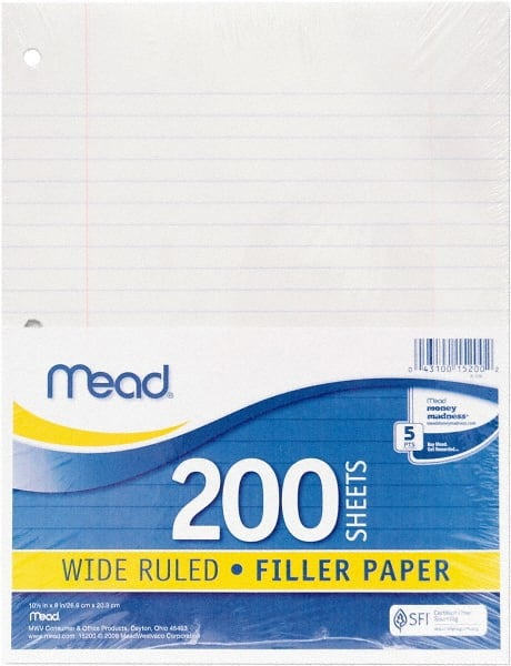 Filler Paper: 200 Sheets, Wide Ruled, White Paper MPN:MEA15200