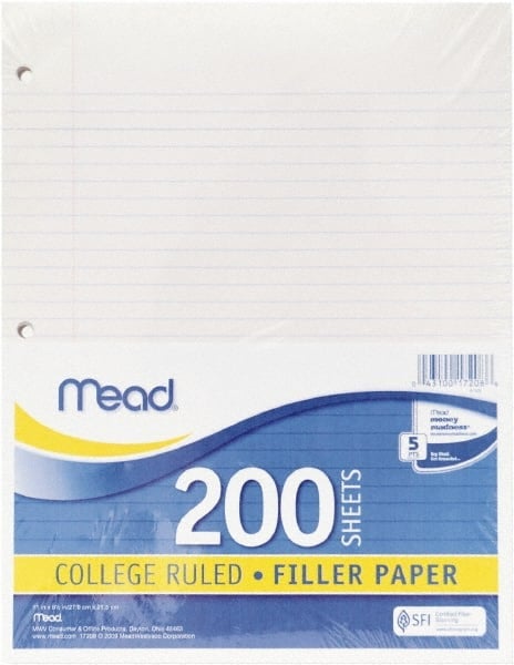 Filler Paper: 200 Sheets, College Ruled, White Paper MPN:MEA17208