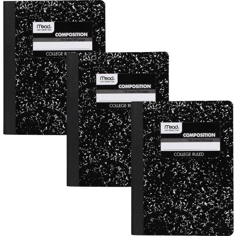 Mead Composition Notebooks, 9 3/4in x 7 1/2in, College Ruled, 100 Sheets, Black Marble, Pack Of 3 (Min Order Qty 7) MPN:38111