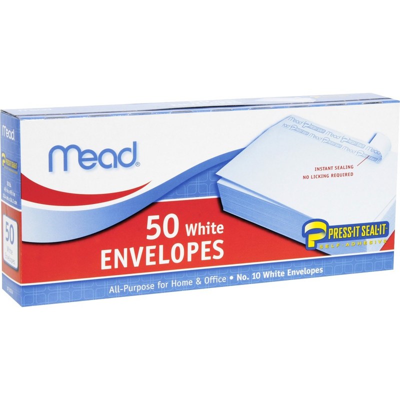 Mead Plain White Self-Seal Business Envelopes - Business - #10 - 4 1/8in Width x 9 1/2in Length - Self-sealing - 50 / Box - White (Min Order Qty 20) MPN:75024