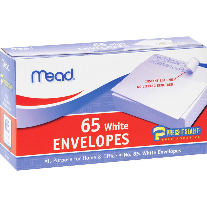 Mead No. 6-3/4 All-purpose White Envelopes - Business - #6 3/4 - 3 5/8in Width x 6 1/2in Length - Self-sealing - 65 / Box - White (Min Order Qty 13) MPN:75028