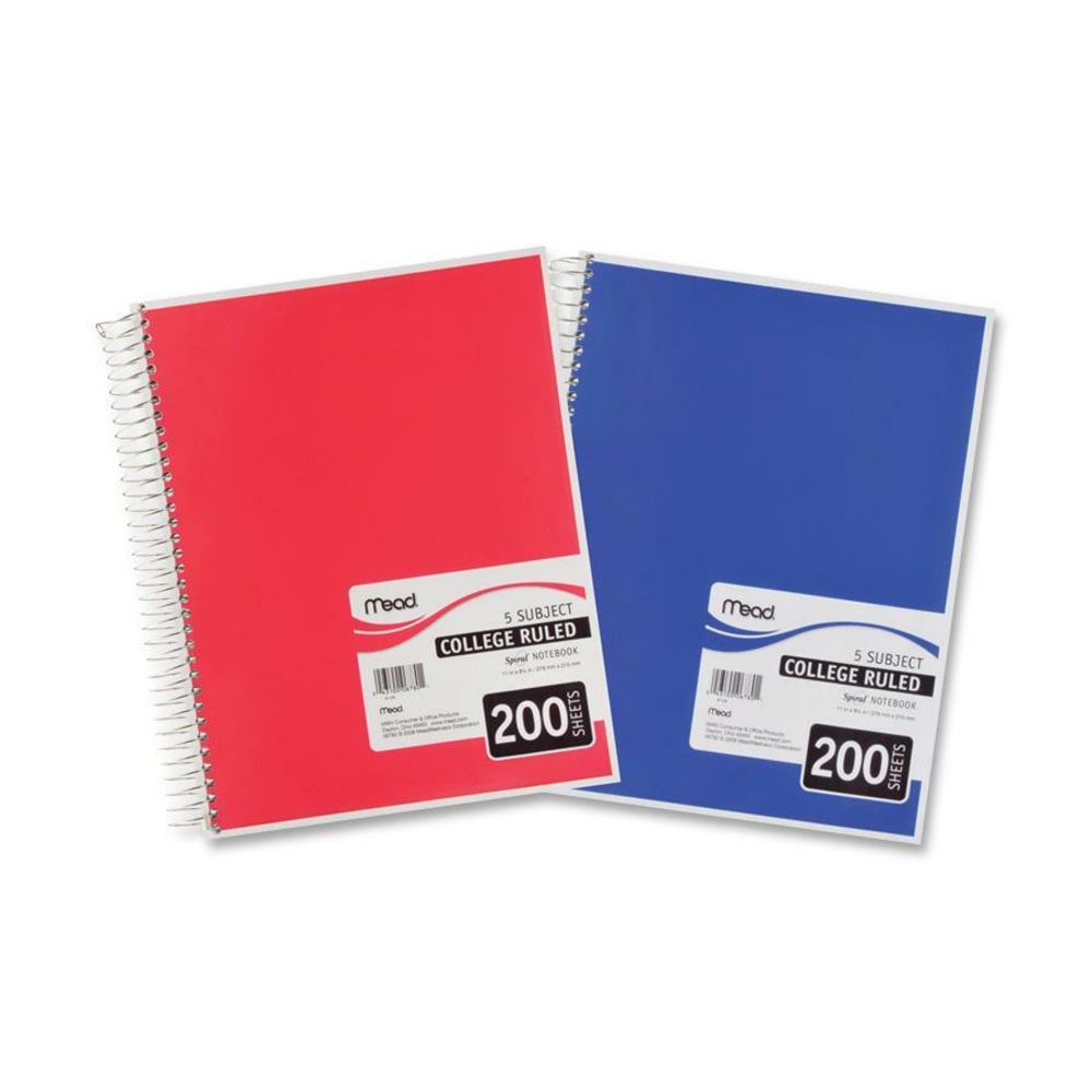 Mead Wirebound Notebook, 8 1/2in x 11in, 5 Subject, 200 Sheets, Assorted Colors (Min Order Qty 7) MPN:6780