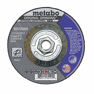 Grinding Wheel T27 A24N 4.5X1/4 X5/8 -11 MPN:655726000