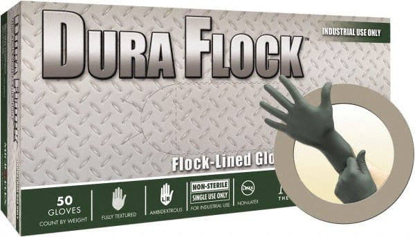 Series Microflex Dura Flock Disposable Gloves: Size Small, 11.4 mil, Uncoated-Coated Nitrile, Industrial Grade, Unpowdered MPN:DFK-608-S