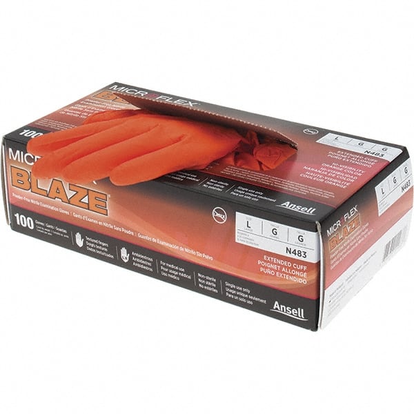 Series Microflex Blaze Disposable Gloves: Size Large, 5.1 mil, Uncoated-Coated Nitrile, Industrial Grade, Unpowdered MPN:N483