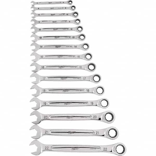 Ratcheting Combination Wrench Set: 15 Pc, Metric MPN:48-22-9516