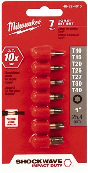 Power & Impact Screwdriver Bit Sets, Point Type: Torx , Torx Size Range: T10 to T40 , Hex Size Range (Inch): 1/4 , Number Of Pieces: 7  MPN:48-32-4615