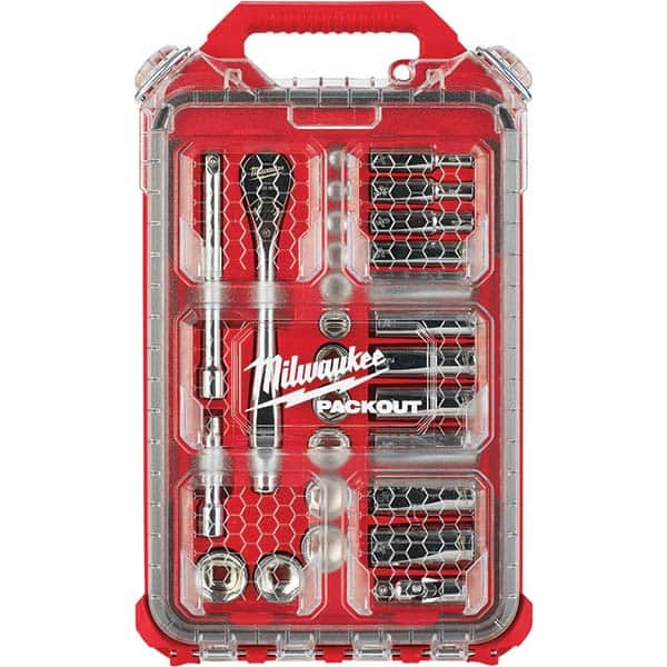 Ratchet & Socket Set Socket Set: 28 Pc, 3/8 mm Drive, 1/4 to 3/4