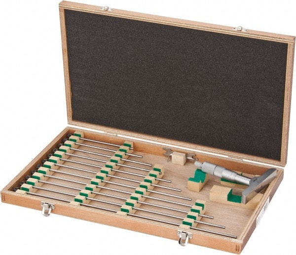 Mechanical Depth Micrometer: 12'' Range, 12 Rods, Satin Chrome Finish MPN:129-150