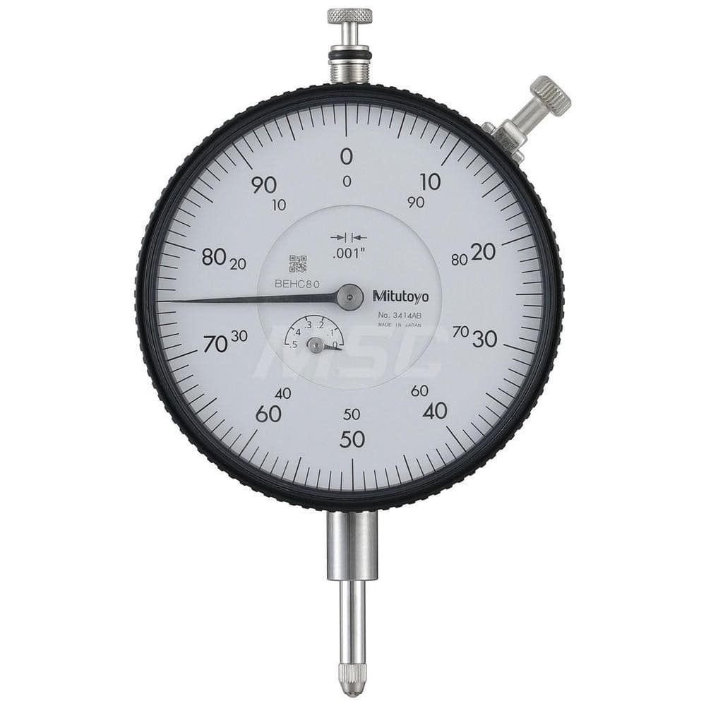 Dial Drop Indicators, Accuracy (Decimal Inch): +/-0.001 , Back Type: Flat , Indicator Style: Plunger , Bearing Type: Plain , Minimum Measurement (mm): 0.00  MPN:3414AB