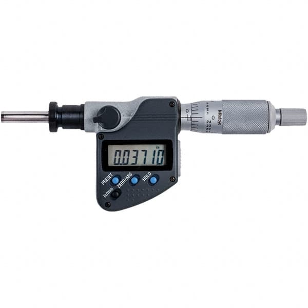 Electronic Micrometer Heads, Accuracy: 0.0001 in , Thimble Diameter (mm): 18.00 , Spindle Shape: Flat , Clamp Nut Supplied: Yes , Batteries Included: Yes  MPN:350-382-30