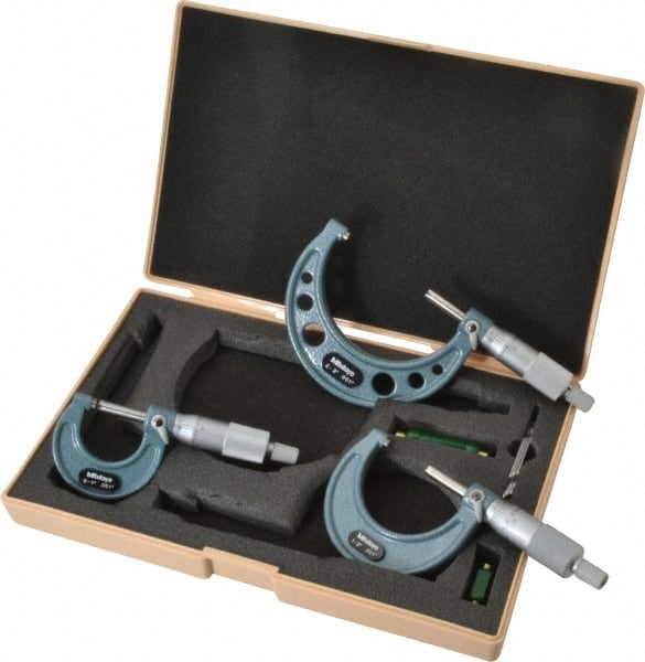 Mechanical Outside Micrometer Set: 3 Pc, 0 to 3