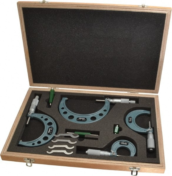 Mechanical Outside Micrometer Set: 4 Pc, 0 to 4