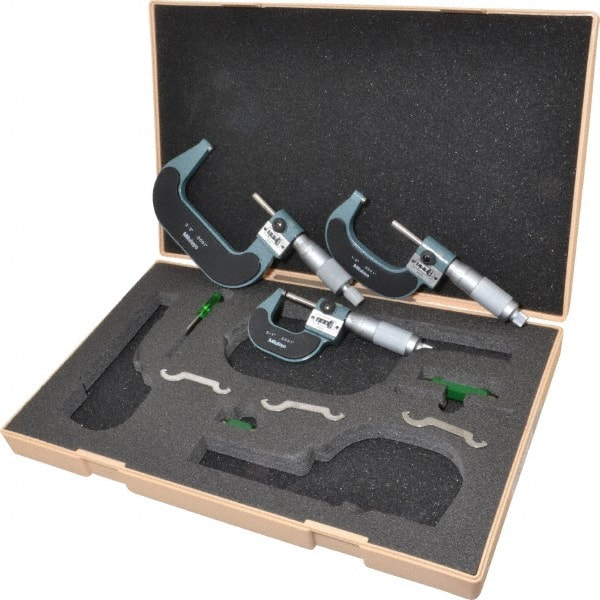 Mechanical Outside Micrometer Set: 3 Pc, 0 to 3