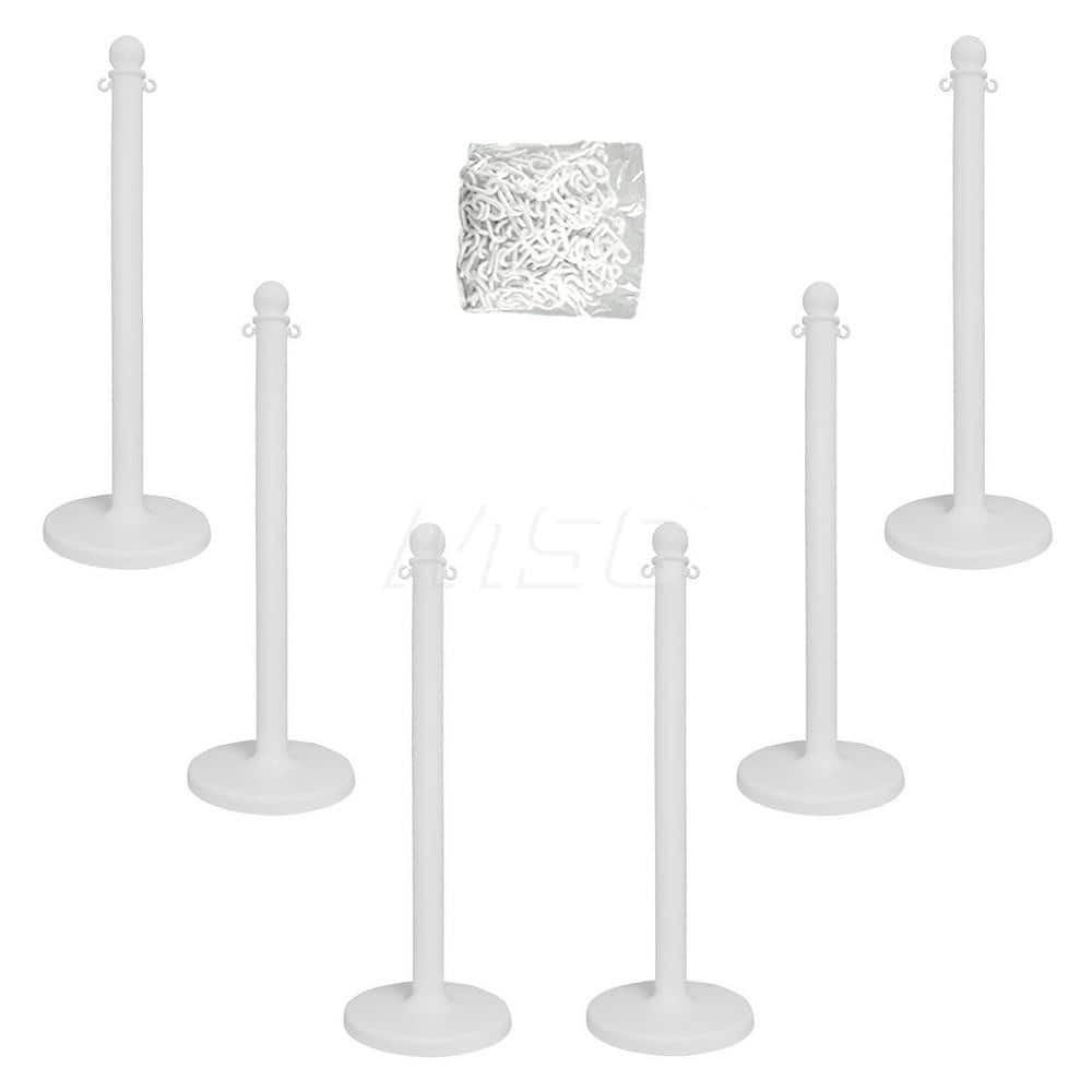 Stanchion & Chain Kit: Plastic, White, 50' Long, 2