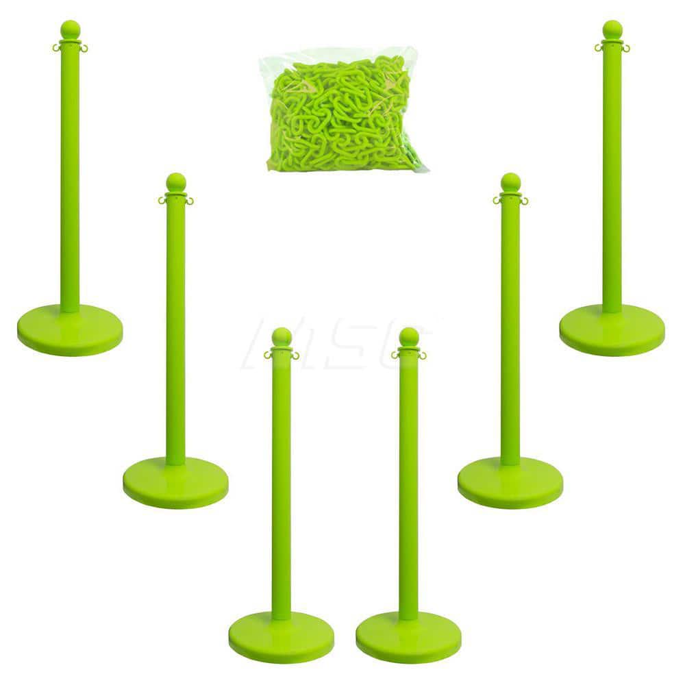 Stanchion & Chain Kit: Plastic, Safety Green, 50' Long, 2