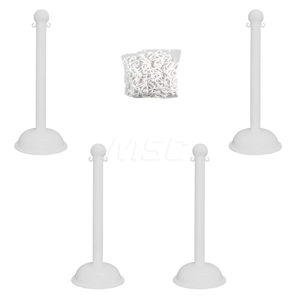 Stanchion & Chain Kit: Plastic, White, 30' Long, 2