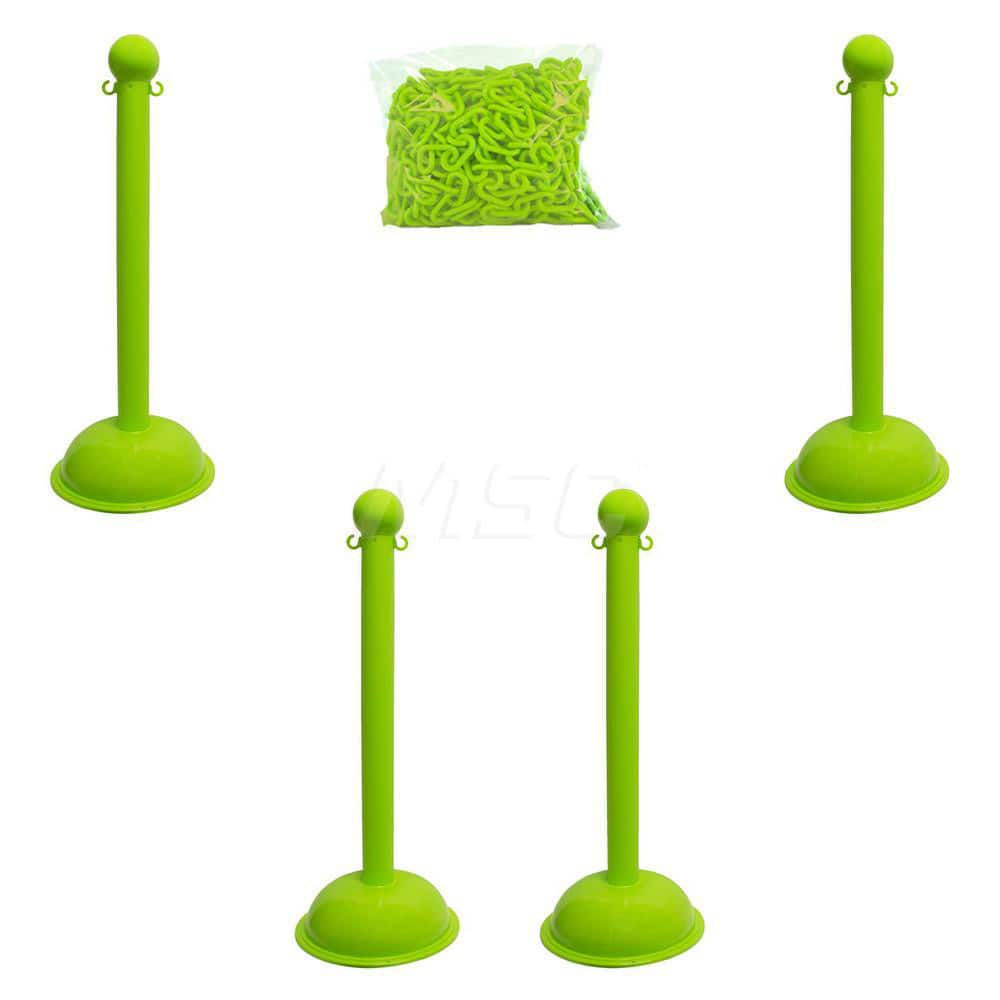 Stanchion & Chain Kit: Plastic, Safety Green, 30' Long, 2