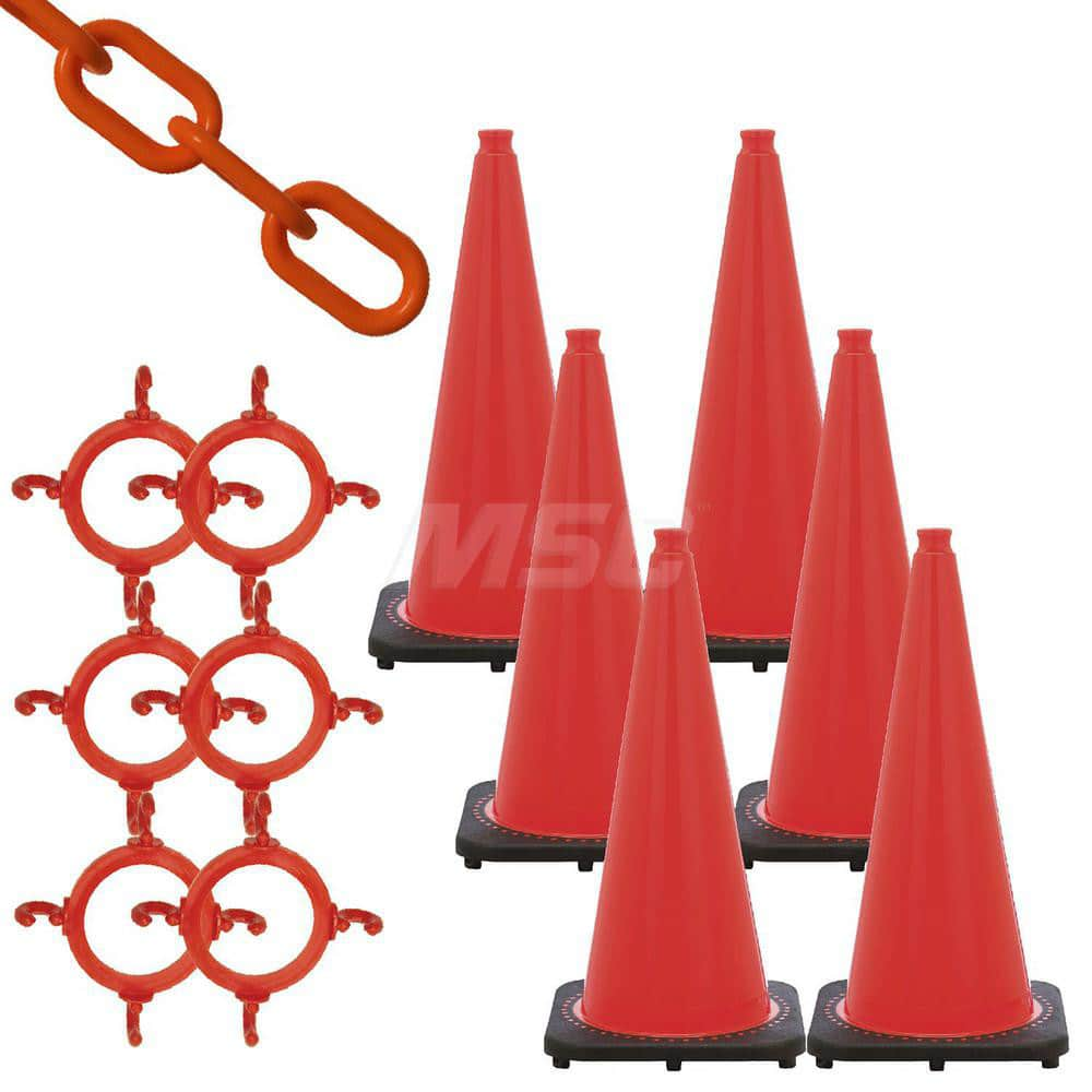 Traffic Cone & Chain Kit: Plastic, Traffic Orange, 50' Long, 2