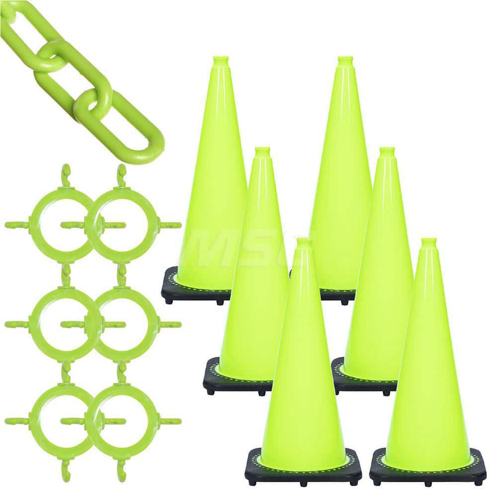 Traffic Cone & Chain Kit: Plastic, Safety Green, 50' Long, 2