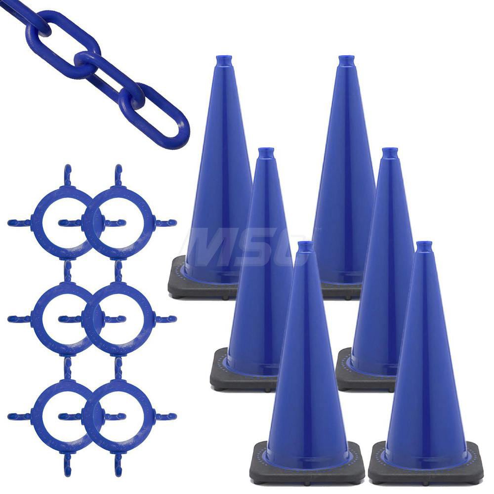 Traffic Cone & Chain Kit: Plastic, Traffic Blue, 50' Long, 2