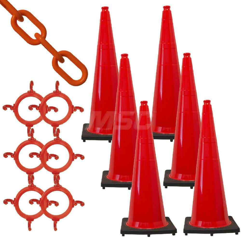 Traffic Cone & Chain Kit: Plastic, Traffic Orange, 50' Long, 2