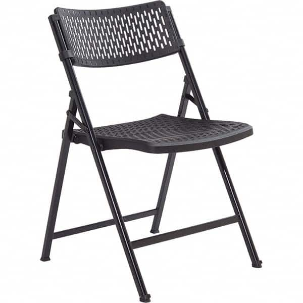 Folding Chairs, Pad Type: Flat, Molded Resin, Material: Plastic, Molded Resin, Seat Color: Black, Overall Height: 32 in, Frame Color: Black MPN:1410