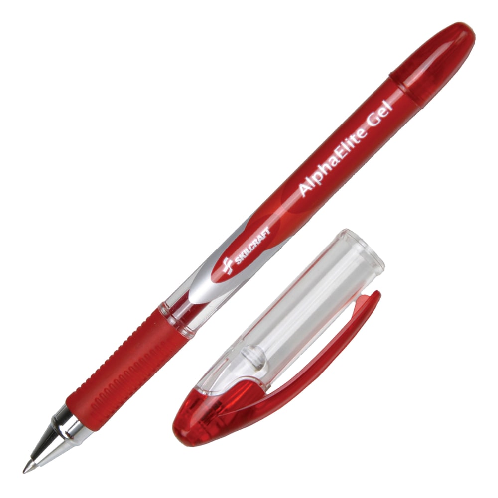 Alpha Elite Non-Retractable Gel Pens, Medium Point, Clear Barrel, Red Ink, Pack Of 12 (Min Order Qty 3) MPN:5005213