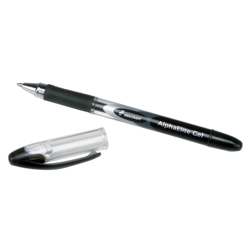 Alpha Elite Non-Retractable Gel Pens, Medium Point, Clear Barrel, Black Ink, Pack Of 12 (Min Order Qty 3) MPN:7520-01-500-5214