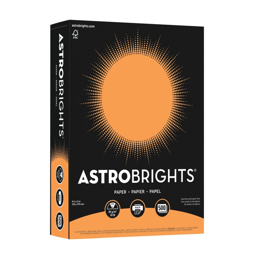 Astrobrights Color Multi-Use Printer & Copy Paper, 1 Ream, Cosmic Orange, Letter (8.5in x 11in), 500 Sheets Per Ream, 24 Lb, 94 Brightness (Min Order Qty 5) MPN:21658