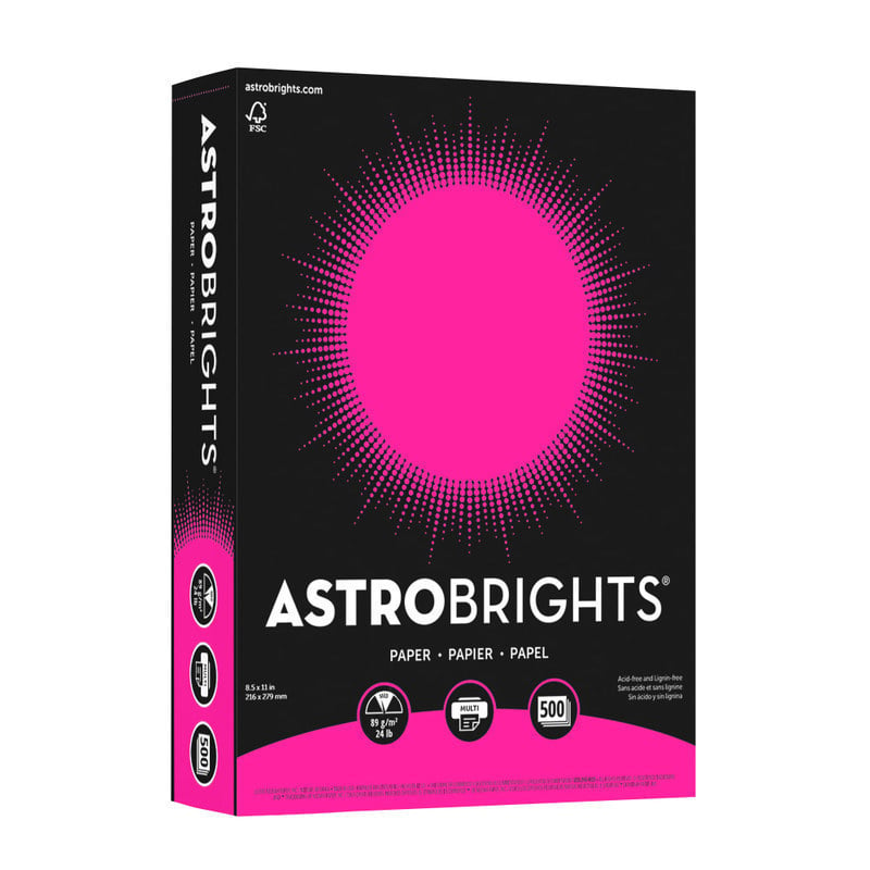 Astrobrights Color Multi-Use Printer & Copy Paper, 1 Ream, Fireball Fuchsia, Letter (8.5in x 11in), 500 Sheets Per Ream, 24 Lb, 94 Brightness (Min Order Qty 5) MPN:22681