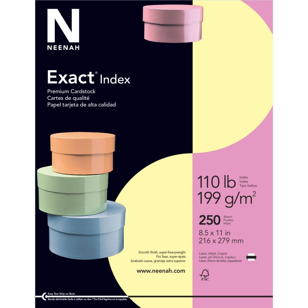 Neenah Exact Index Card Stock, 8 1/2in x 11in, 110 Lb., Canary, Pack Of 250 Sheets (Min Order Qty 3) MPN:49541